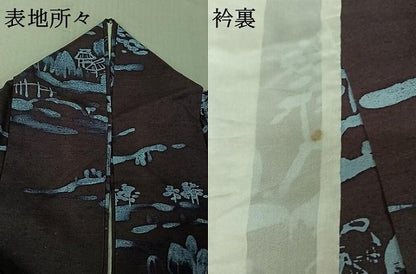 平和屋着物▽上質な紬 単衣 ろうけつ染め 風景文 正絹 逸品 AABG1001jh