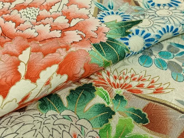 平和屋着物▽豪華振袖　単衣　絞り　手描き　草花文　舟　暈し染め　金彩　正絹　逸品　AABG1006jh