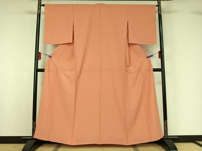 平和屋着物▽上質な色無地　単衣　珊瑚色　正絹　逸品　AABG1007jh