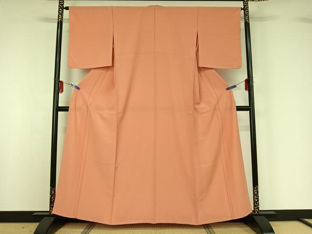 平和屋着物▽上質な色無地　単衣　珊瑚色　正絹　逸品　AABG1007jh