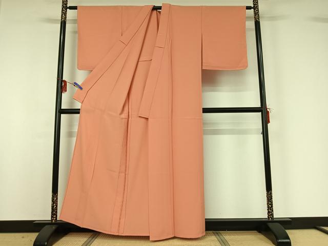 平和屋着物▽上質な色無地　単衣　珊瑚色　正絹　逸品　AABG1007jh