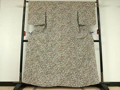 平和屋着物▽上質な小紋 単衣 型染め 松竹梅 正絹 逸品 AABG1008jh