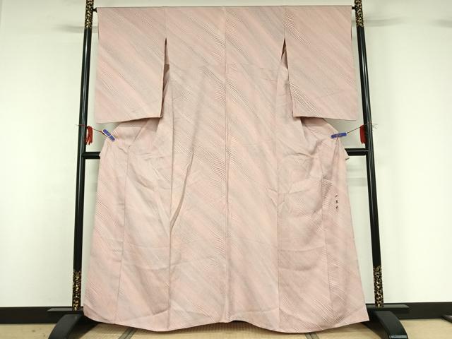 平和屋着物▽上質な小紋 単衣 作家物 斜縞 暈し染め 正絹 逸品 AABG1013jh