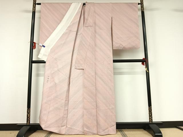 平和屋着物▽上質な小紋 単衣 作家物 斜縞 暈し染め 正絹 逸品 AABG1013jh