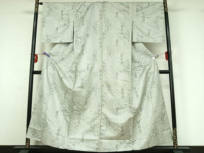 平和屋着物▽お召 単衣 正倉院花文 正絹 逸品 AABG1014jh
