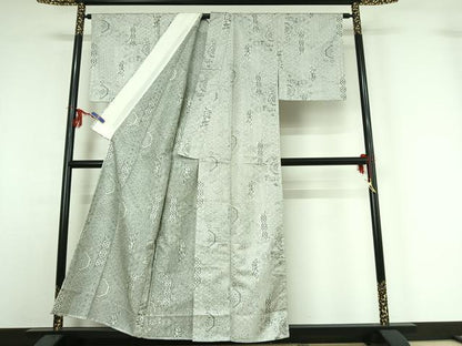 平和屋着物▽お召 単衣 正倉院花文 正絹 逸品 AABG1014jh