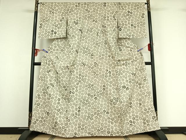 平和屋着物▽生紬 単衣 舞花文 正絹 逸品 AABG1015jh