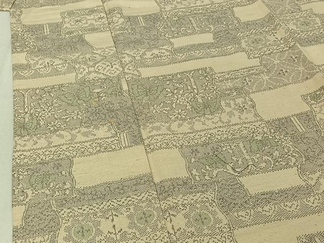 平和屋着物▽上質な紬 単衣 横段花蝶文 正絹 逸品 AABG1016jh