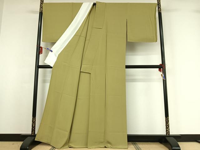 平和屋着物▽上質な色無地 単衣 柳茶色 正絹 逸品 AABG1019jh