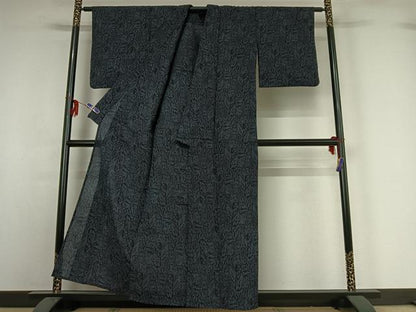 平和屋着物▽お召 単衣 南天文 正絹 逸品 AABG1023jh