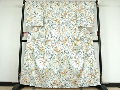 平和屋着物▽上質な小紋　単衣　花籬文　正絹　逸品　AABG1025jh