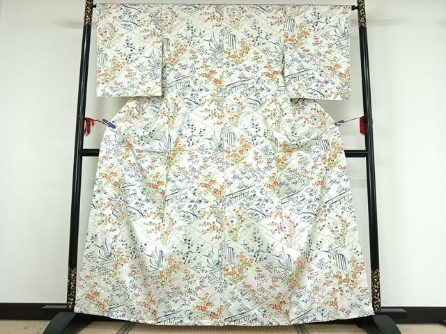 平和屋着物▽上質な小紋　単衣　花籬文　正絹　逸品　AABG1025jh