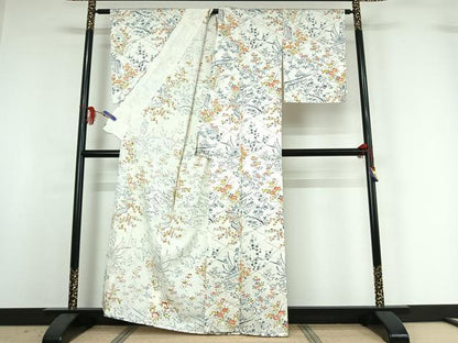 平和屋着物▽上質な小紋　単衣　花籬文　正絹　逸品　AABG1025jh