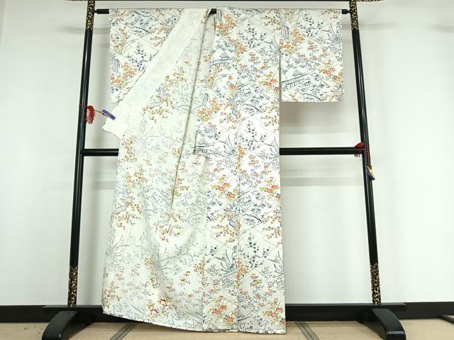 平和屋着物▽上質な小紋　単衣　花籬文　正絹　逸品　AABG1025jh
