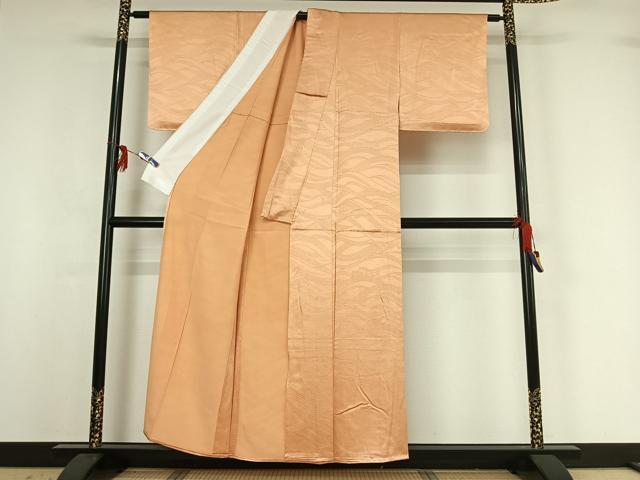平和屋着物▽上質な色無地 単衣 立波地紋 淡香色 正絹 逸品 AABG1027jh
