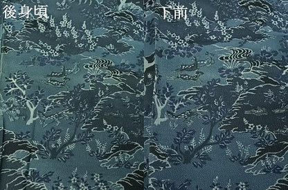 平和屋着物▽上質な小紋 単衣 風景花文 鹿 鬼しぼ縮緬 正絹 逸品 AABG1028jh