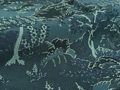 平和屋着物▽上質な小紋 単衣 風景花文 鹿 鬼しぼ縮緬 正絹 逸品 AABG1028jh