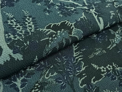 平和屋着物▽上質な小紋 単衣 風景花文 鹿 鬼しぼ縮緬 正絹 逸品 AABG1028jh
