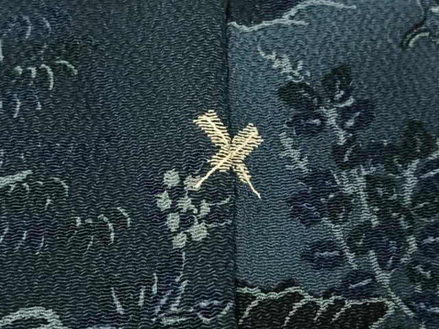 平和屋着物▽上質な小紋 単衣 風景花文 鹿 鬼しぼ縮緬 正絹 逸品 AABG1028jh