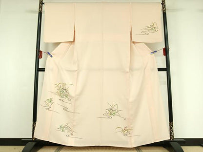 平和屋着物▽訪問着 単衣 地紙流水花文 金彩 正絹 逸品 AABG1030jh