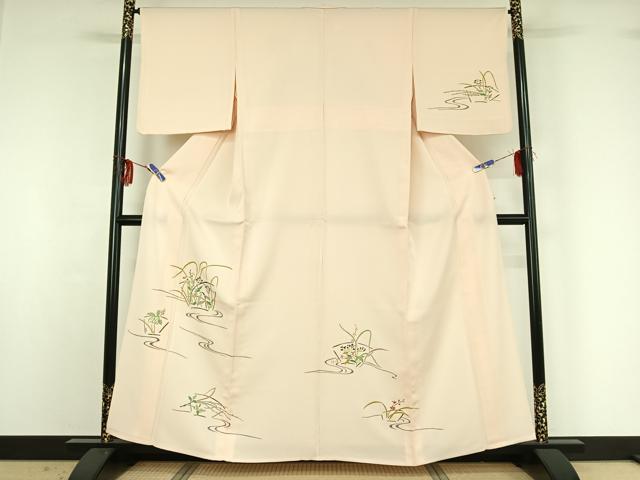 平和屋着物▽訪問着 単衣 地紙流水花文 金彩 正絹 逸品 AABG1030jh