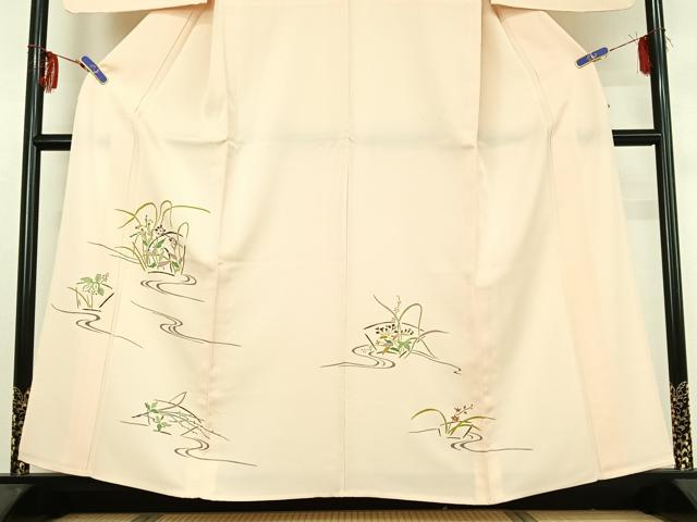 平和屋着物▽訪問着 単衣 地紙流水花文 金彩 正絹 逸品 AABG1030jh