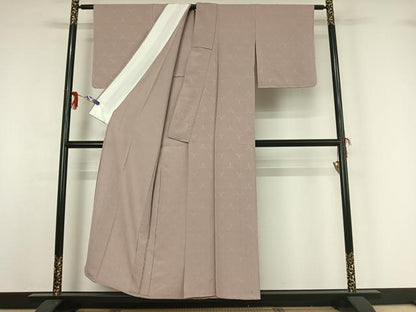 平和屋着物▽上質な色無地 単衣 毘沙門亀甲地紋 鴇鼠色 正絹 逸品 AABG1033jh