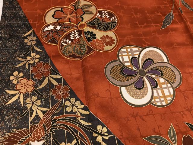 平和屋着物●豪華振袖 駒刺繍 花鳥文 金彩 正絹 逸品 AABG1045ph