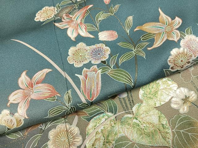 平和屋着物●訪問着 草花文 暈し染め 金彩 さが美扱い 正絹 逸品 AABG1046ph