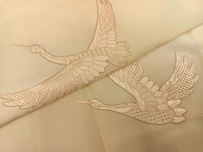 平和屋着物●長襦袢　無双仕立て　中国三大刺繍　スワトウ刺繍　汕頭刺繍　群れ鶴文　やまと誂製　正絹　逸品　AABG1047ph