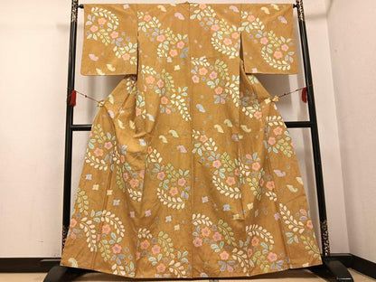 平和屋着物●上質な小紋 紬地 絞り 梅 金彩 正絹 逸品 未使用 AABG1048ph