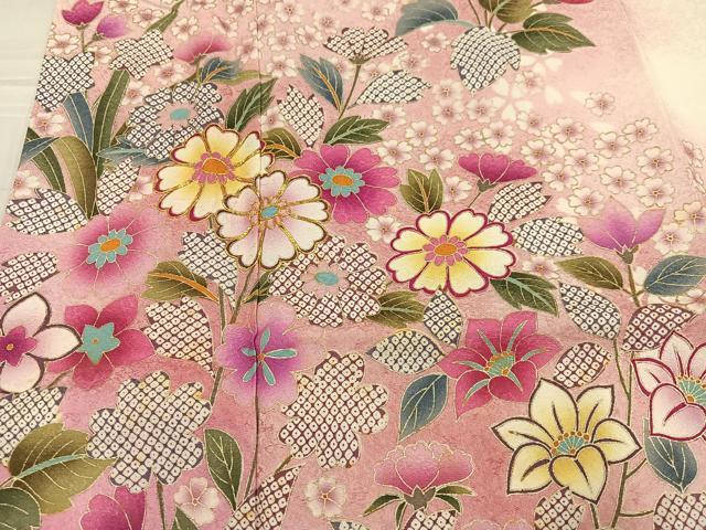 平和屋着物●豪華振袖 駒刺繍 草花文 暈し染め 金彩 正絹 逸品 AABG1049ph