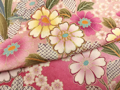 平和屋着物●豪華振袖 駒刺繍 草花文 暈し染め 金彩 正絹 逸品 AABG1049ph