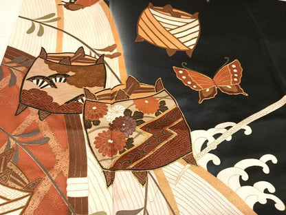 平和屋着物●豪華振袖 駒刺繍 糸巻花蝶文 暈し染め 金彩 正絹 逸品 AABG1052ph