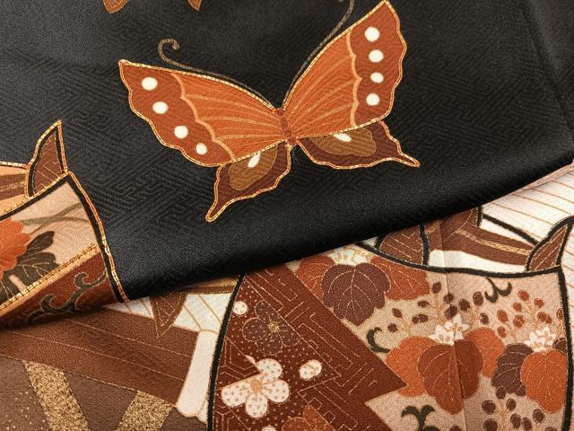 平和屋着物●豪華振袖 駒刺繍 糸巻花蝶文 暈し染め 金彩 正絹 逸品 AABG1052ph