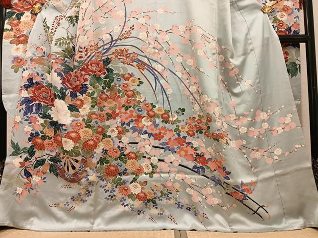 平和屋着物●豪華振袖 友禅 花車文 正絹 逸品 AABG1054ph
