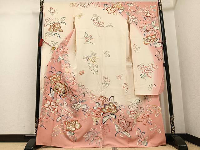 平和屋着物●創業460年・千總 振袖 友禅 駒刺繍 舞花文 暈し染め 正絹 逸品 AABG1055ph