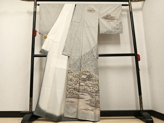 平和屋着物●本場大島紬 訪問着 作家物 手描き 飛鳥寺 正絹 逸品 未使用 AABG1057ph