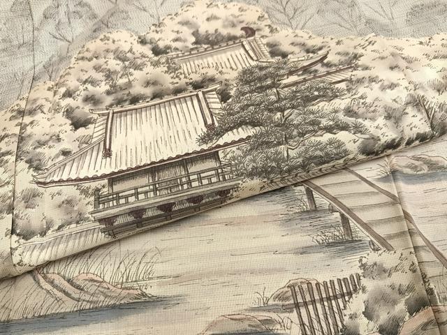 平和屋着物●本場大島紬 訪問着 作家物 手描き 飛鳥寺 正絹 逸品 未使用 AABG1057ph