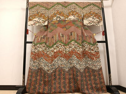 平和屋着物●江戸紅型 五味桂子 訪問着 型染め 花鳥舞蝶文 兎 鬼しぼ縮緬 正絹 逸品 未使用 AABG1058ph