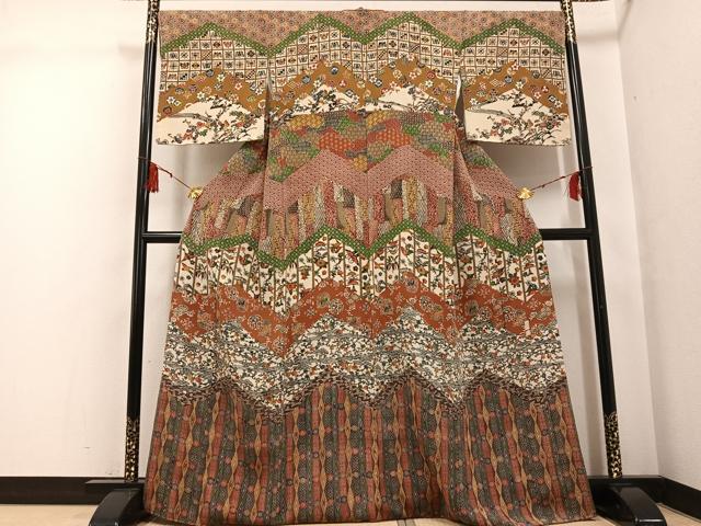 平和屋着物●江戸紅型 五味桂子 訪問着 型染め 花鳥舞蝶文 兎 鬼しぼ縮緬 正絹 逸品 未使用 AABG1058ph