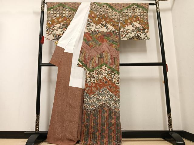 平和屋着物●江戸紅型 五味桂子 訪問着 型染め 花鳥舞蝶文 兎 鬼しぼ縮緬 正絹 逸品 未使用 AABG1058ph