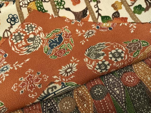 平和屋着物●江戸紅型 五味桂子 訪問着 型染め 花鳥舞蝶文 兎 鬼しぼ縮緬 正絹 逸品 未使用 AABG1058ph