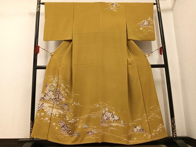 平和屋着物●訪問着　流水風景草花文　金彩　正絹　逸品　AABG1062ph