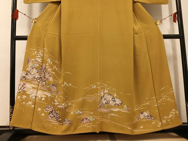 平和屋着物●訪問着　流水風景草花文　金彩　正絹　逸品　AABG1062ph