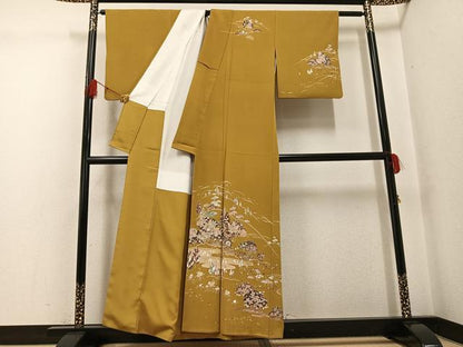 平和屋着物●訪問着　流水風景草花文　金彩　正絹　逸品　AABG1062ph