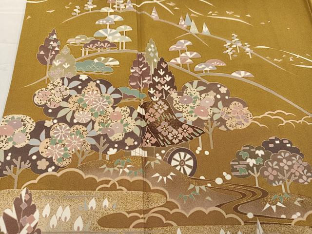 平和屋着物●訪問着　流水風景草花文　金彩　正絹　逸品　AABG1062ph
