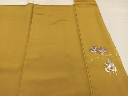 平和屋着物●訪問着　流水風景草花文　金彩　正絹　逸品　AABG1062ph