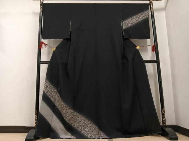 平和屋着物●訪問着 刺繍 花唐草文 暈し染め 黒地 金糸 正絹 逸品 未使用 AABG1066ph