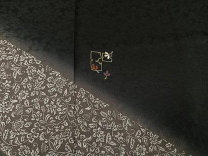 平和屋着物●訪問着 刺繍 花唐草文 暈し染め 黒地 金糸 正絹 逸品 未使用 AABG1066ph
